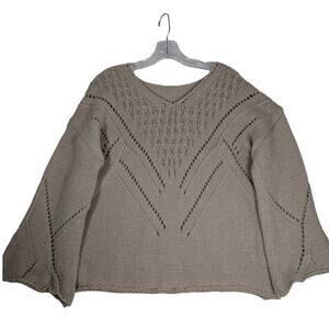 Roll hem Open weave Sweater 100% Acrylic Vneck dropped sleeve oversized  photos